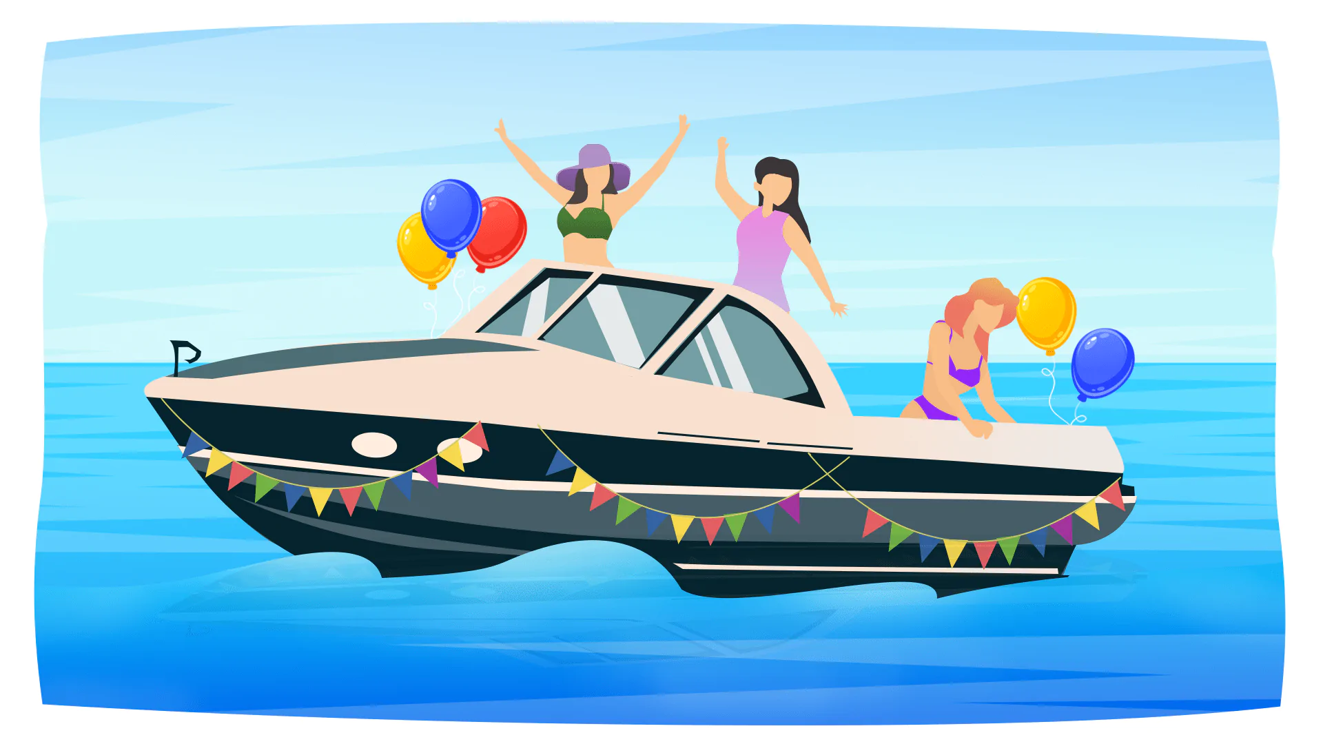 yacht birthday party with baloons
